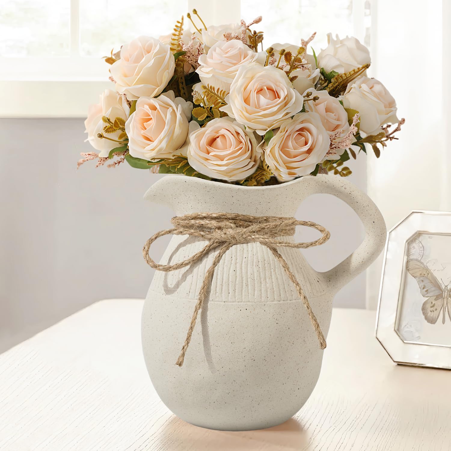 Brighomrom Farmhouse Ceramic Vase with Handle