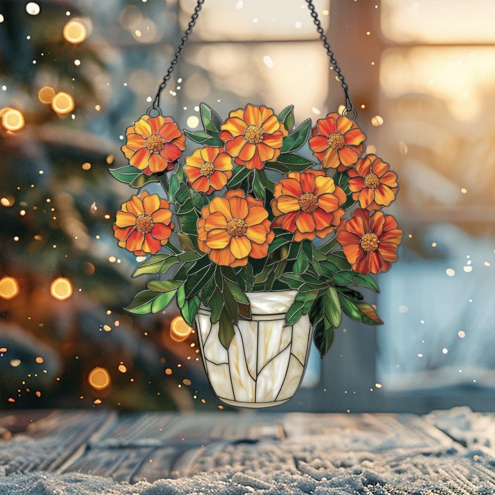 Widoteo Marigold Basket Acrylic Hanging Decor
