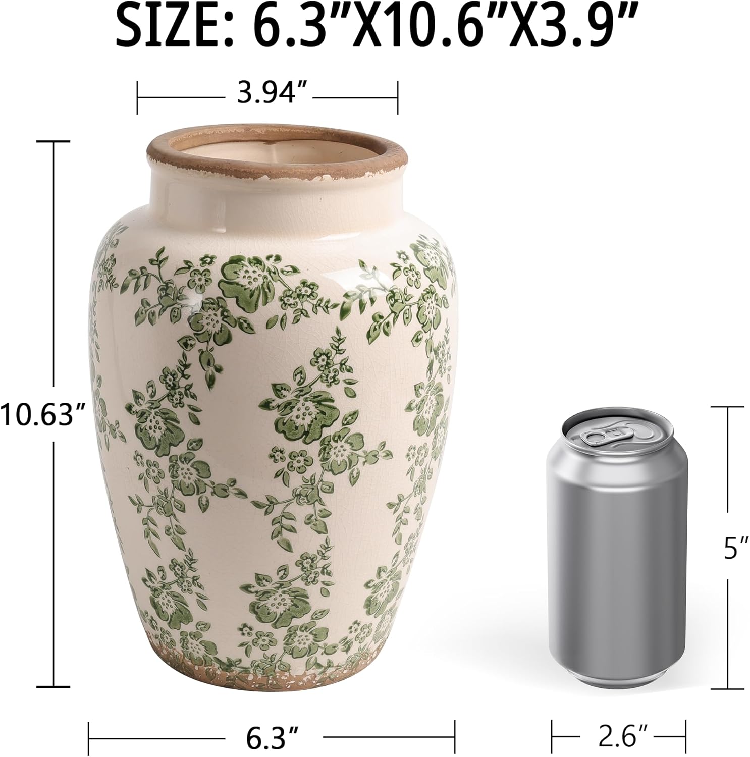 Ronasip Retro Ceramic Vase Green 10 Inch