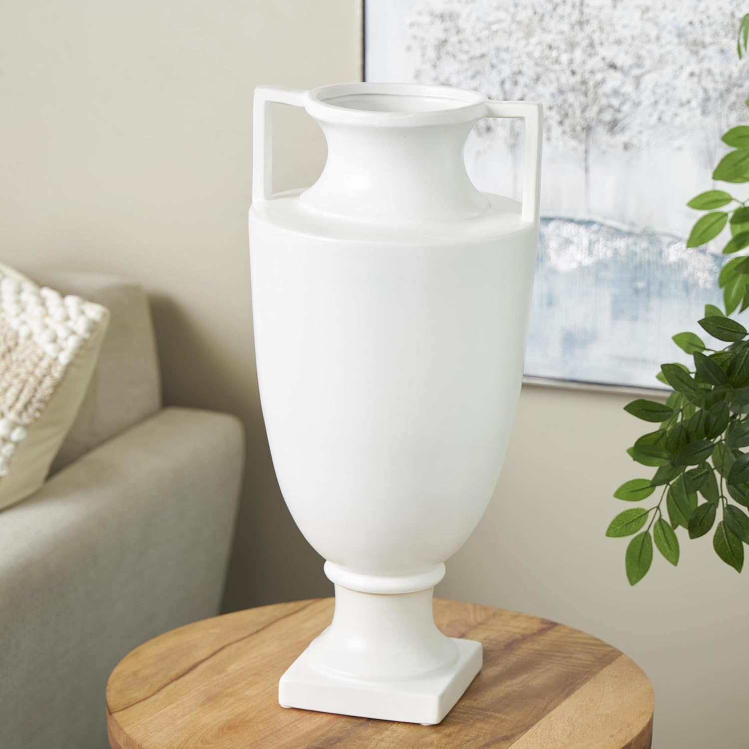 Deco 79 White Ceramic Fluted Urn Vase with Handles
