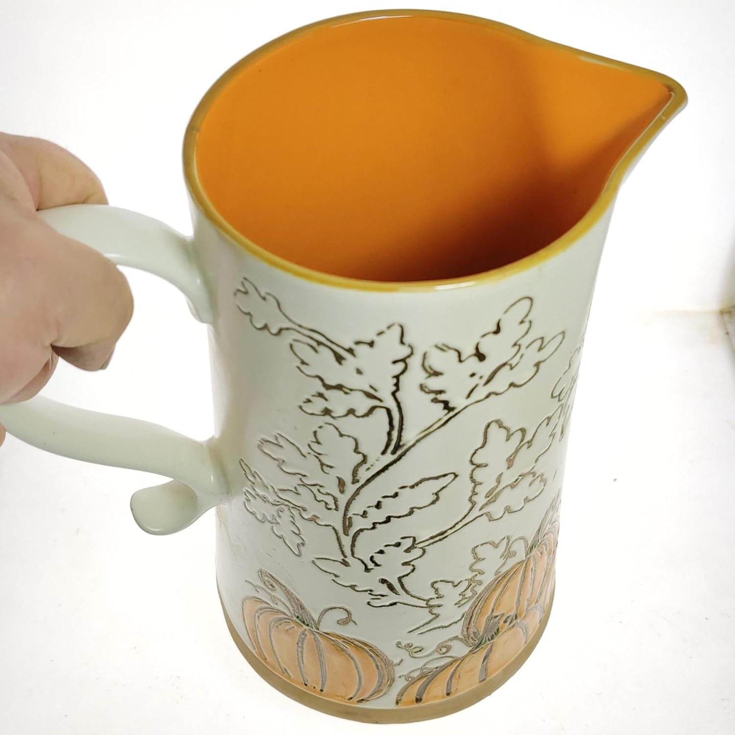 Big Decorative Ceramic Pitcher Vase with Pumpkin Design