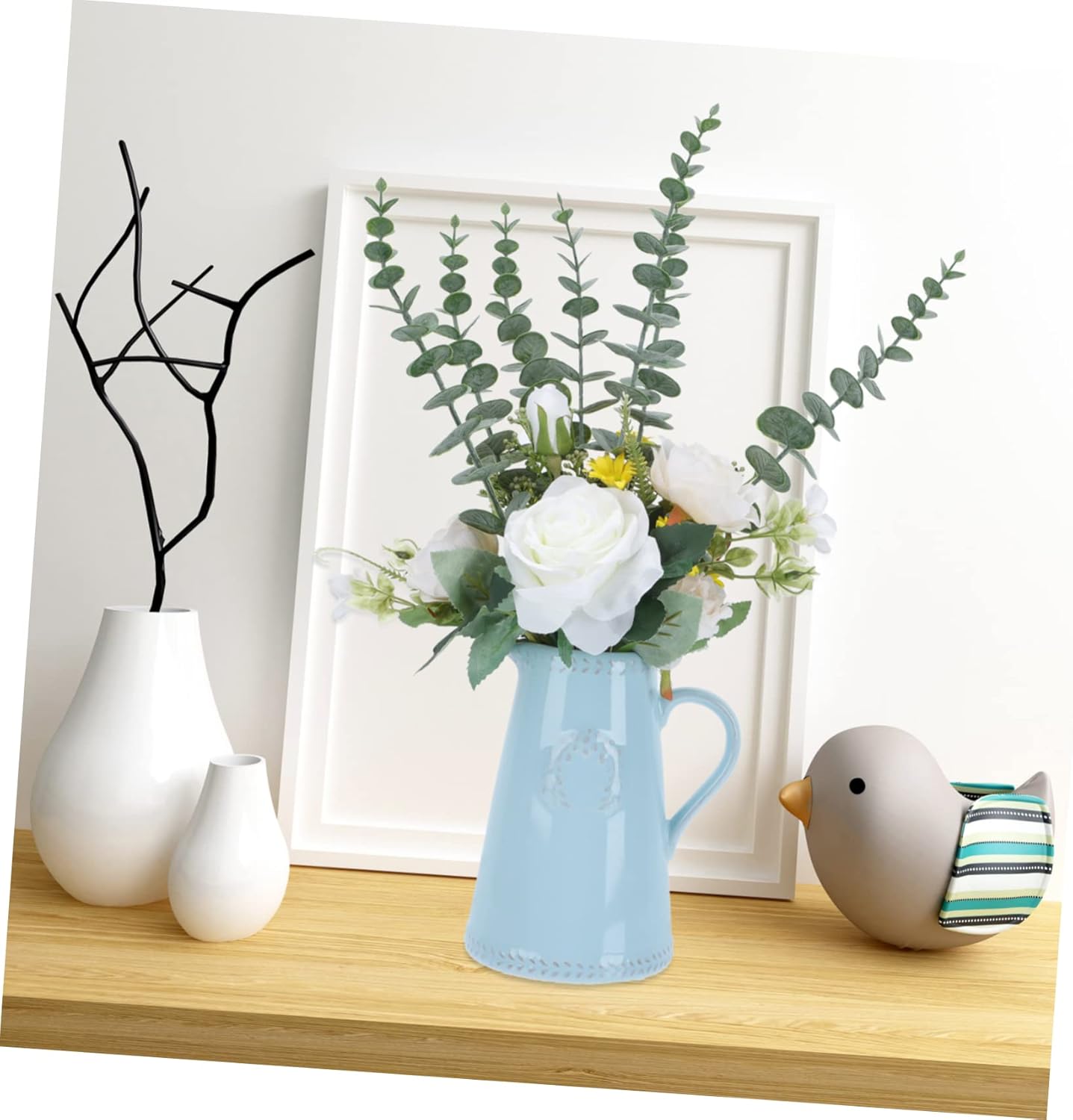 Artistic Chic Rustic Blue Ceramic Flower Vase