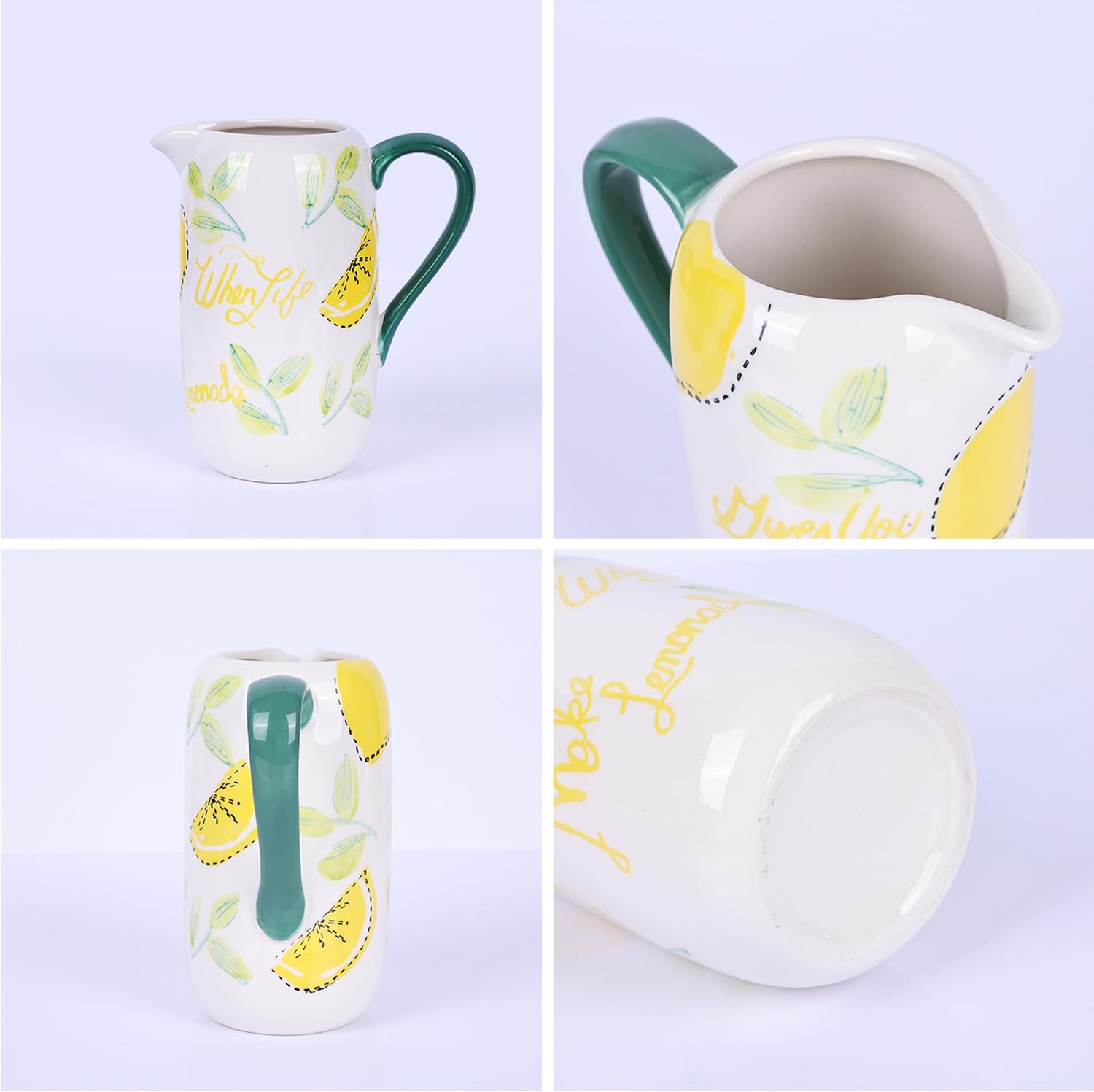 Floral Ceramic Pitcher Vase with Handle