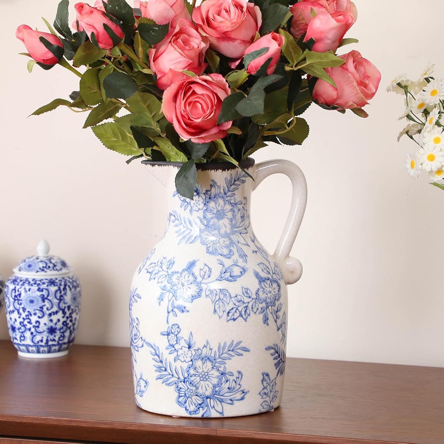 Blue and White Ceramic Vase Retro Chinoiserie Decor