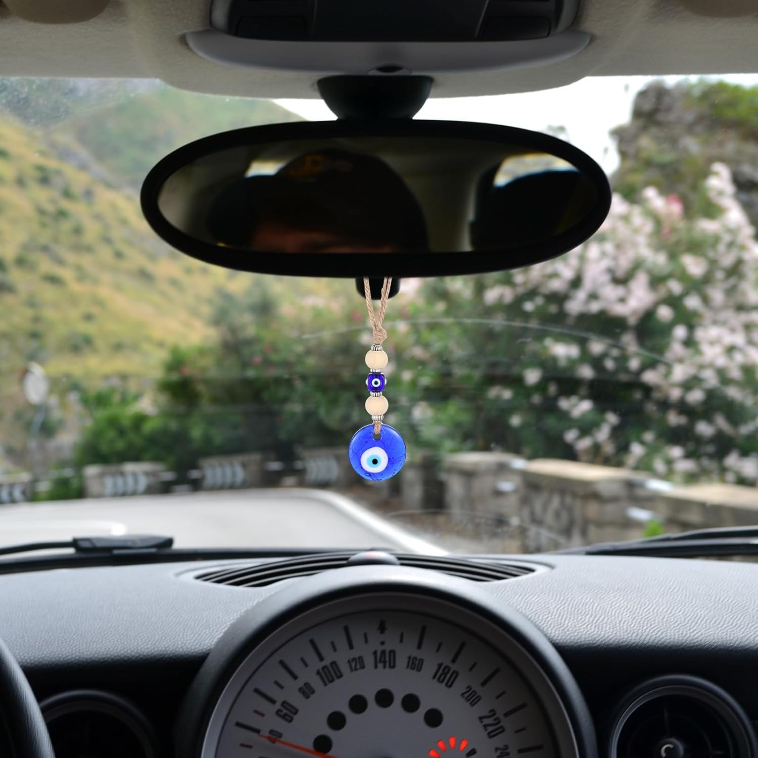 Evil Eye Car Hanging Ornament with Blue Beads