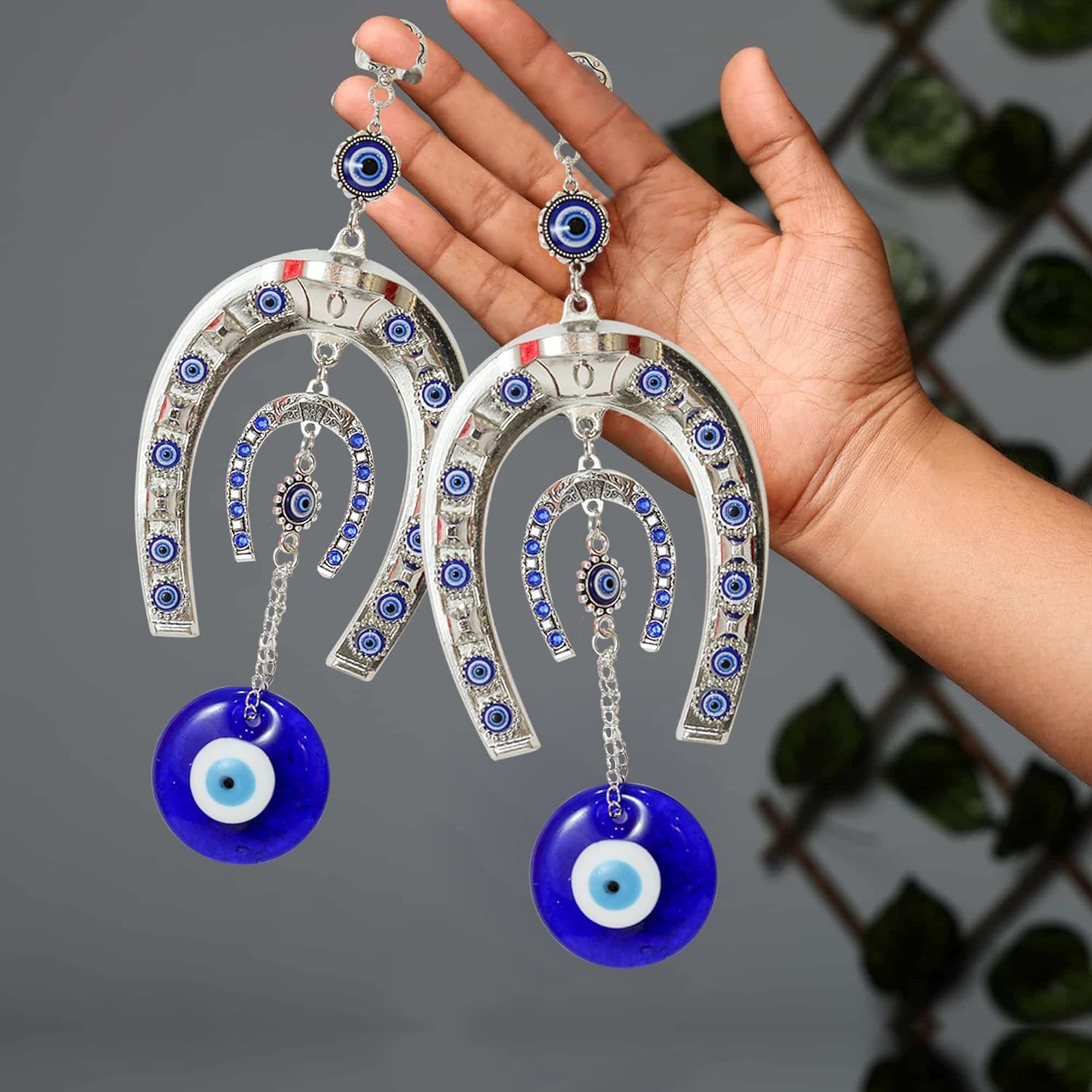 Tied Ribbons Evil Eye Hanging Ornament Set - 2 Pcs 10 Inch Metal