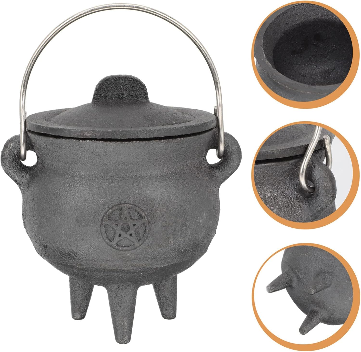 BESTonZON Triple Moon Cast Iron Cauldron with Lid Halloween Decor