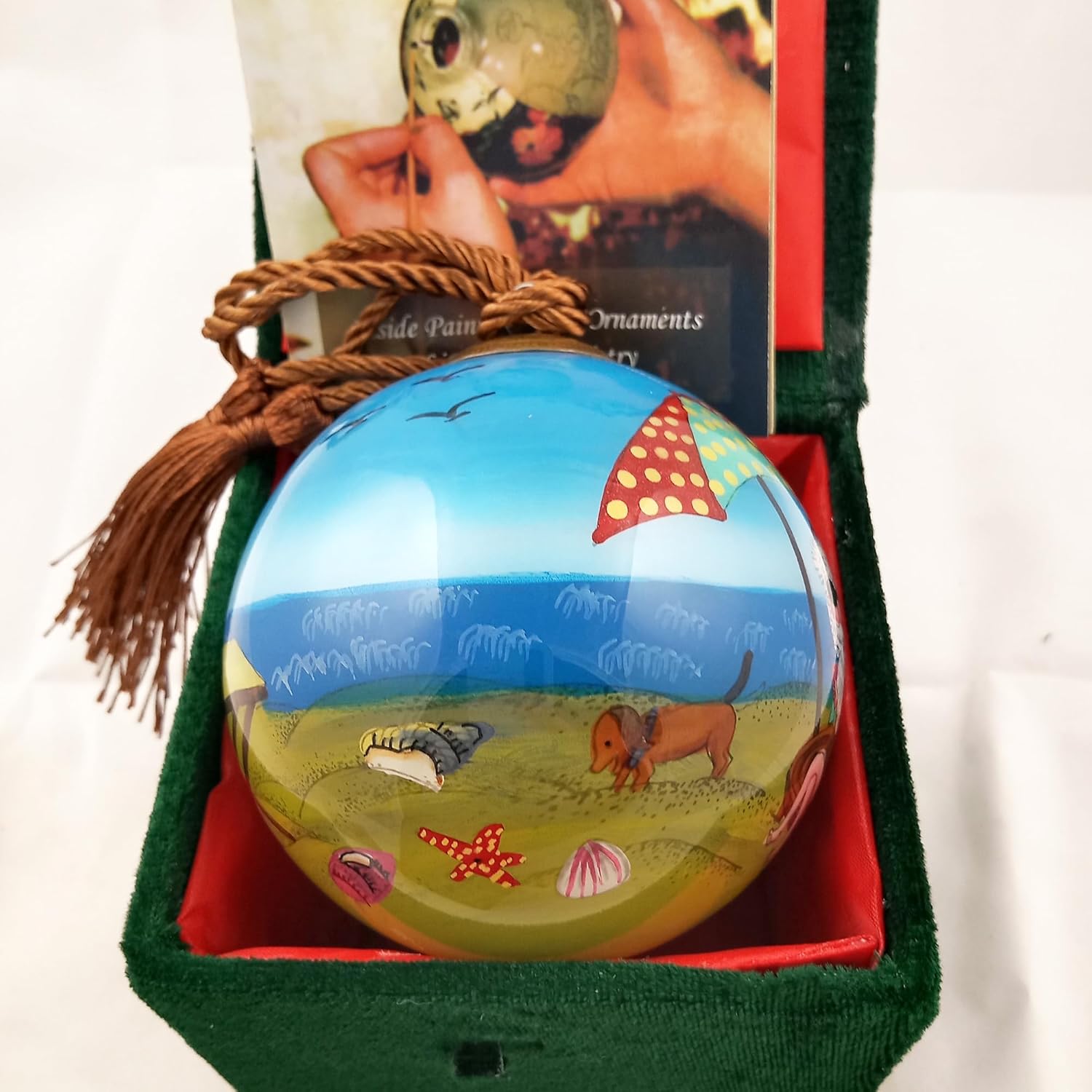 Inside-Painted Glass Ornament - Santa Beach Holiday Decor