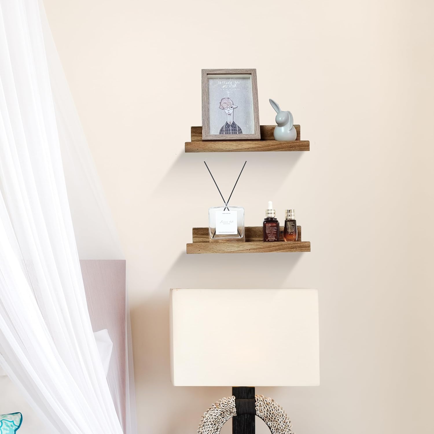 Z Metnal Small Floating Shelves Natural Wood 8x55 Inch 2 Pcs