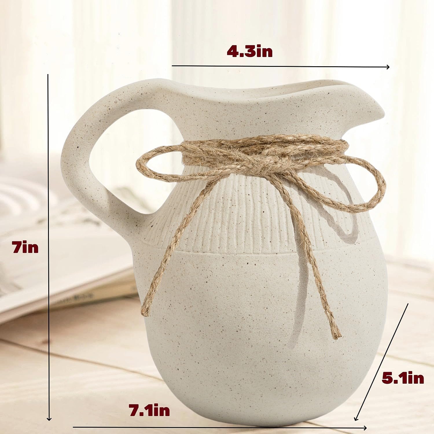 Brighomrom Farmhouse Ceramic Vase with Handle