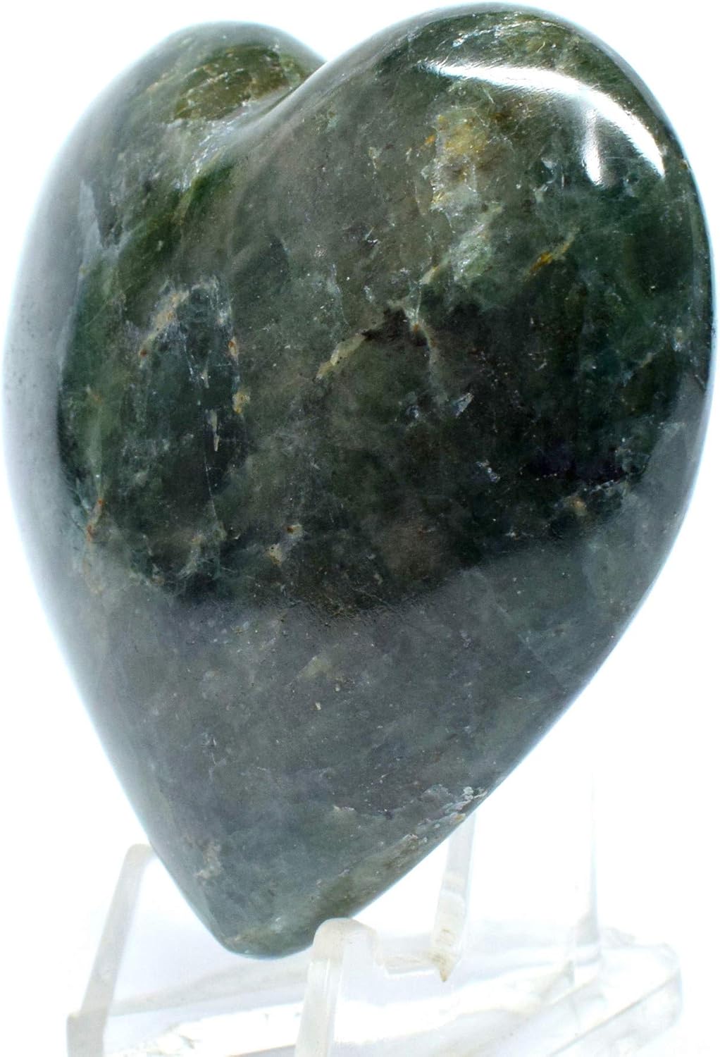 61mm Rich Green Diopside Puffy Heart with Display Stand