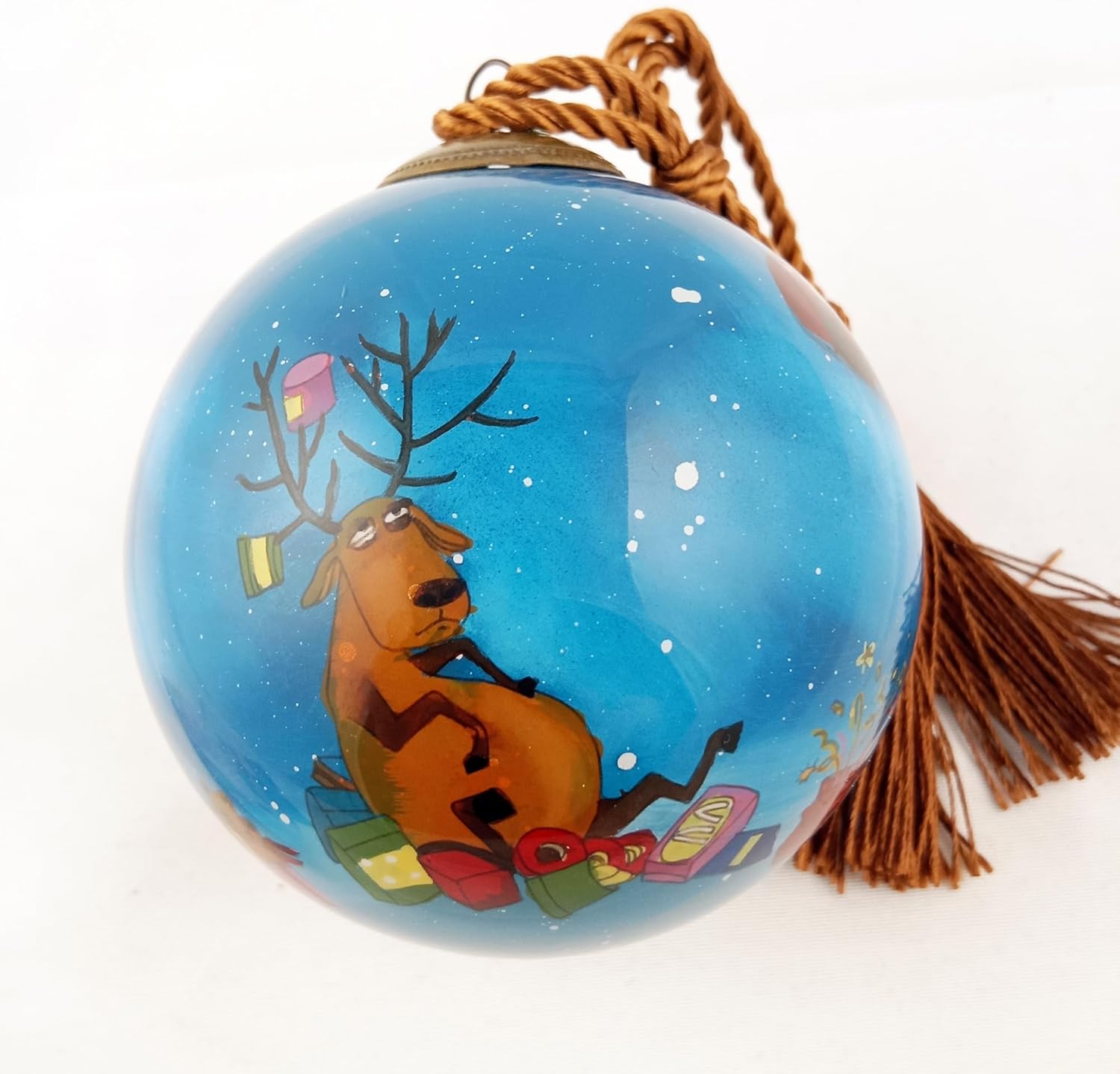 Festival Deer Hand-Painted Glass Ornament - Unique Artisan Gift