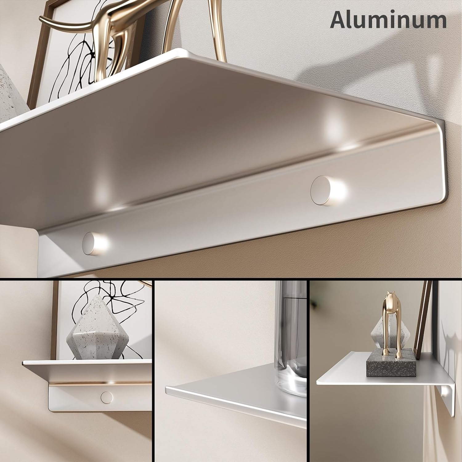 Danpoo 2PCS Silver Floating Shelves for Wall Storage