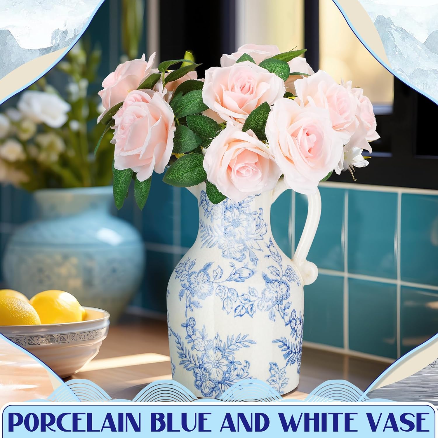 Blue and White Ceramic Vase Retro Chinoiserie Decor