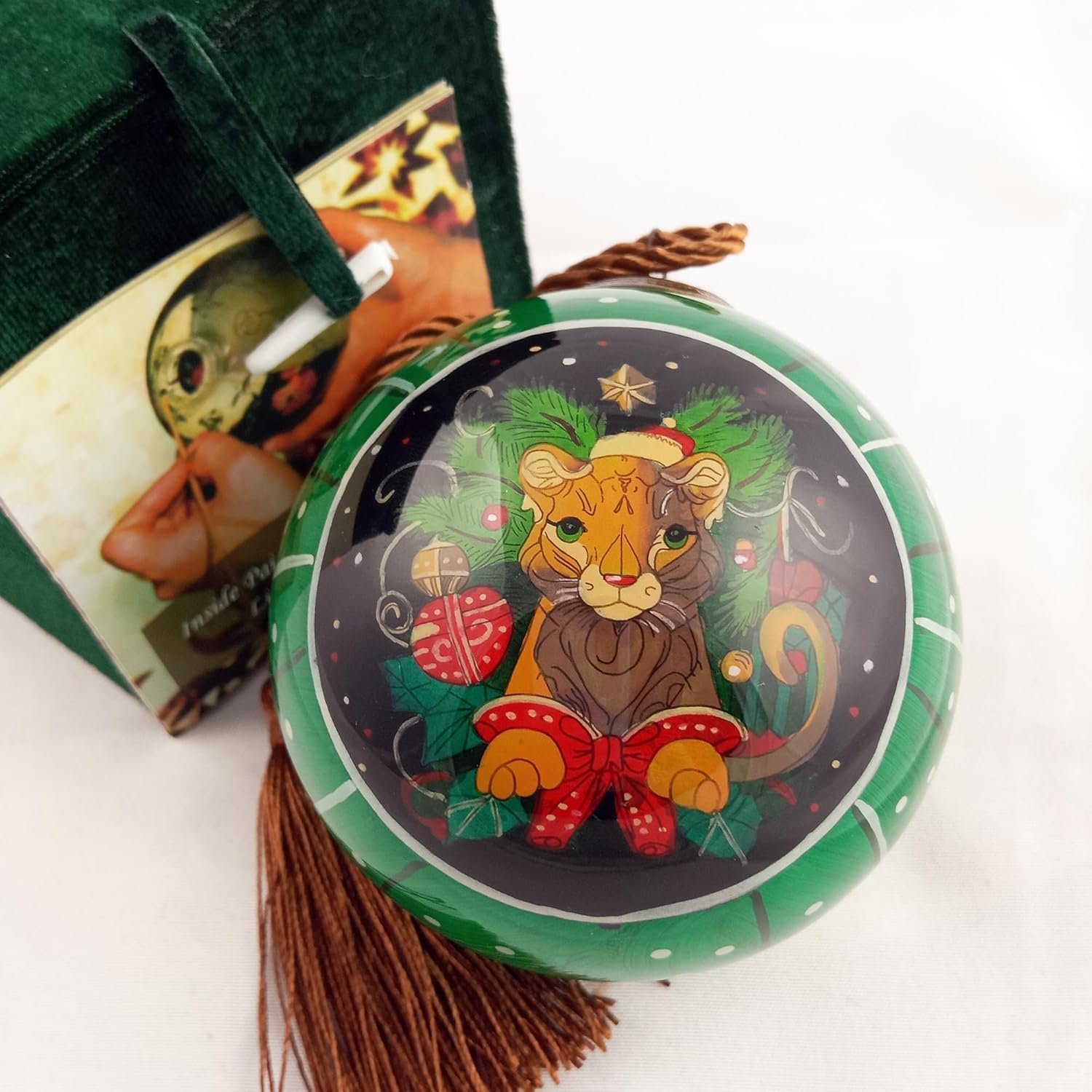 Handcrafted Painted Glass Lion Ornament with Gift Box