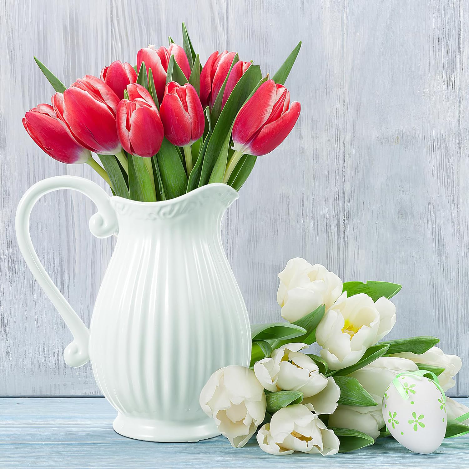 Alipis White Ceramic Pitcher Vase with Handle
