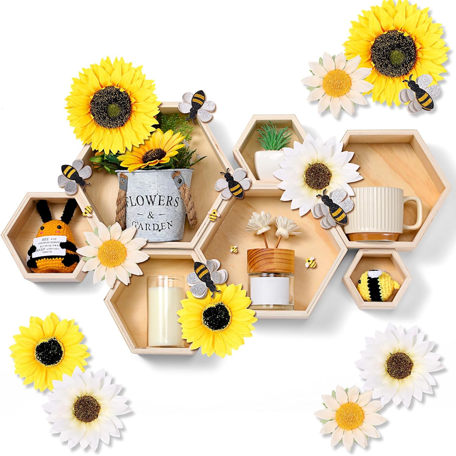 Pinkunn 45 Pcs Honeycomb Wall Shelf Set