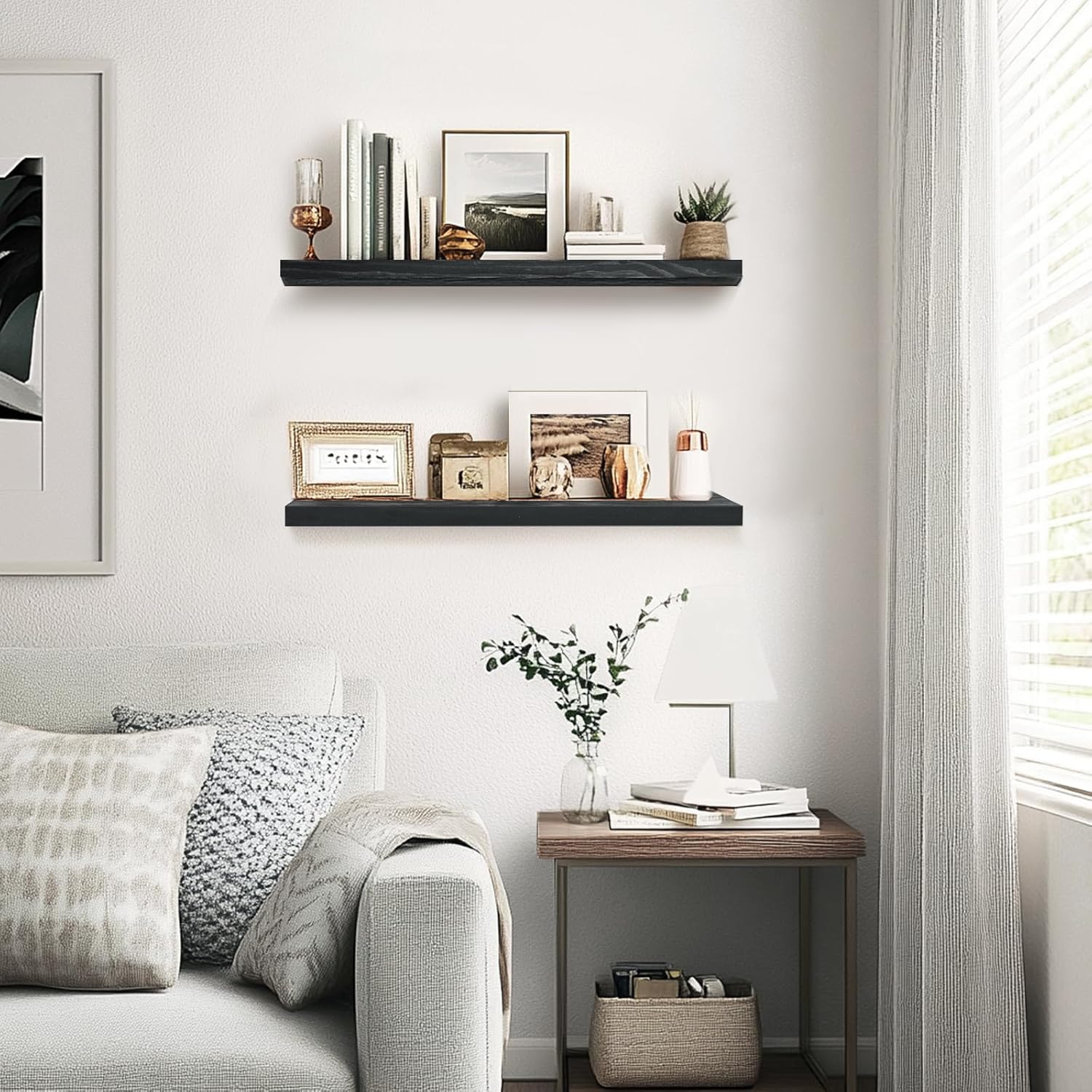 Floating Wall Shelves 2 Pack Rustic Black 16 Inch