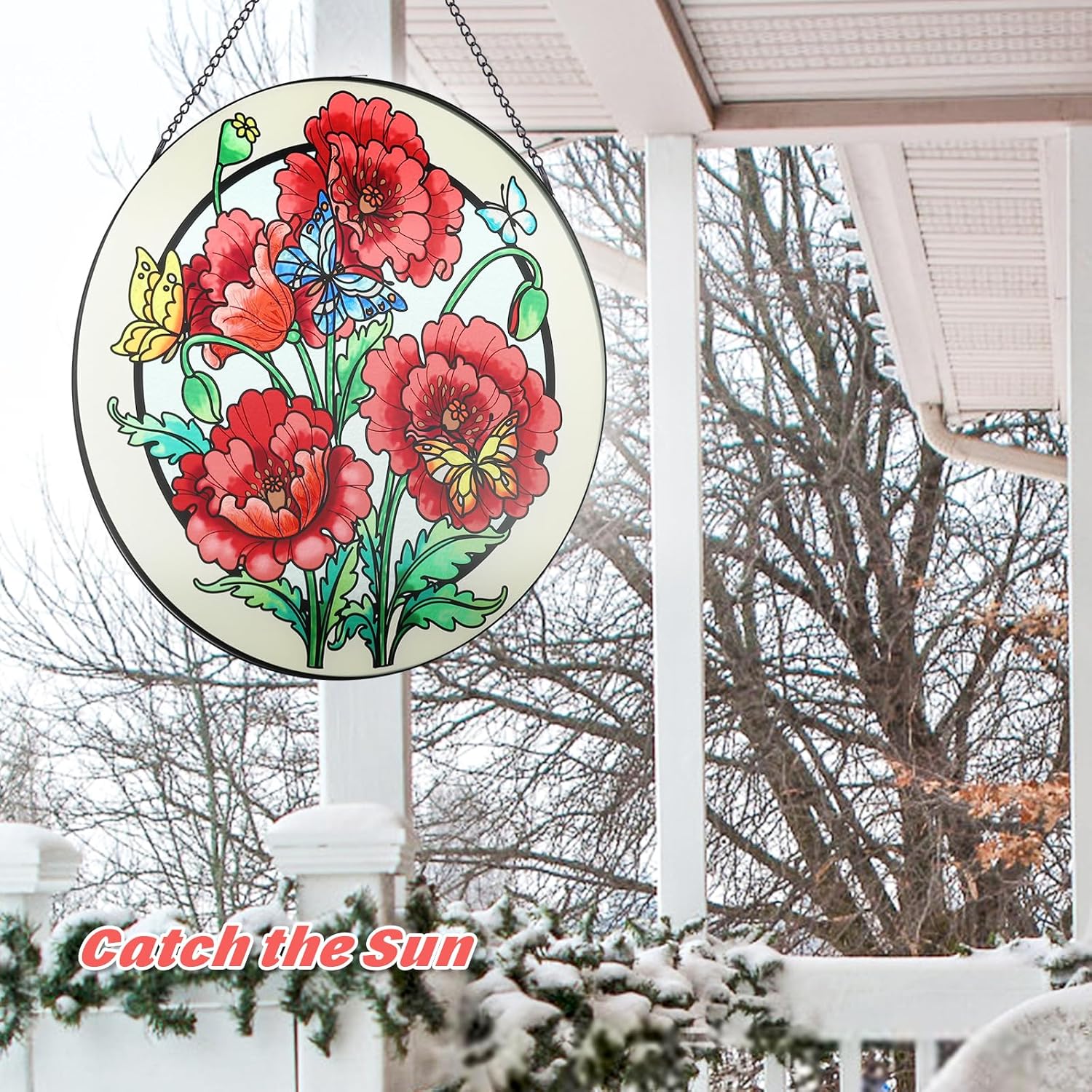 MUMTOP Stained Glass Suncatcher - 12 Inch Poppy Wall Art