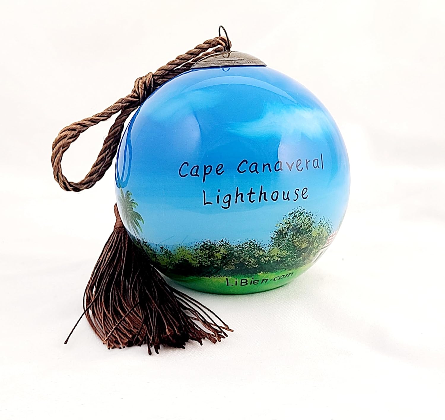 Hand Painted Lighthouse Glass Ornament - Unique Artisan Decor