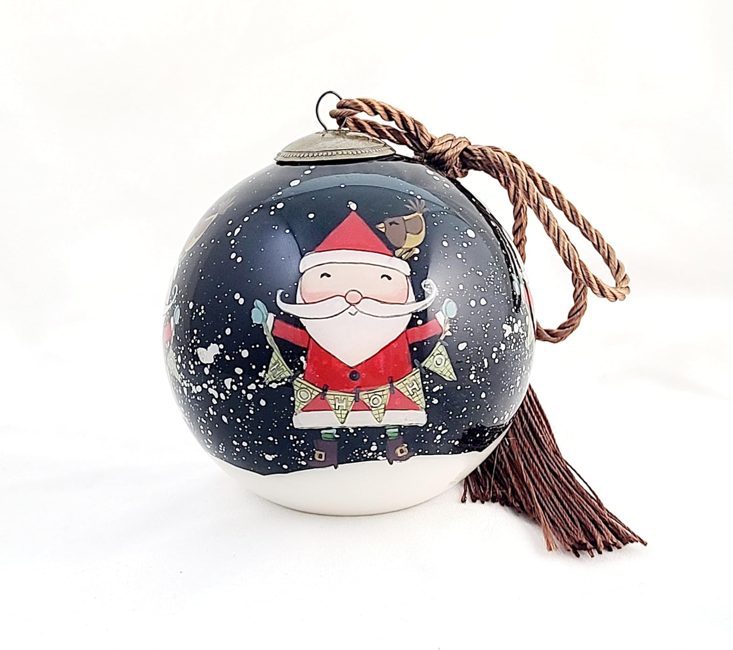 Hand-Painted Glass Santa HoHoHo Ornament - Unique Artisan Decor