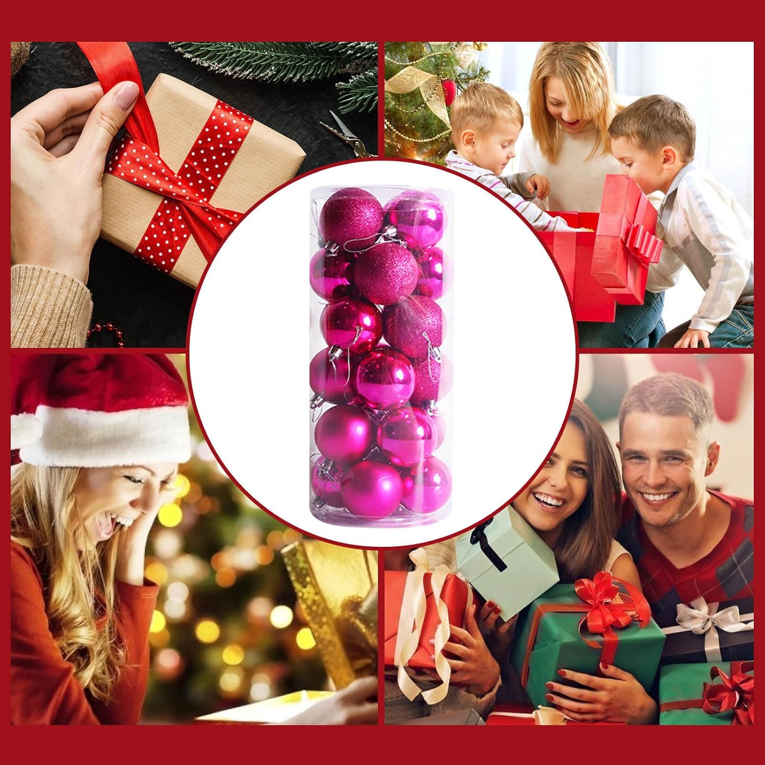 24Pcs Hot Pink Shatterproof Christmas Ball Ornaments