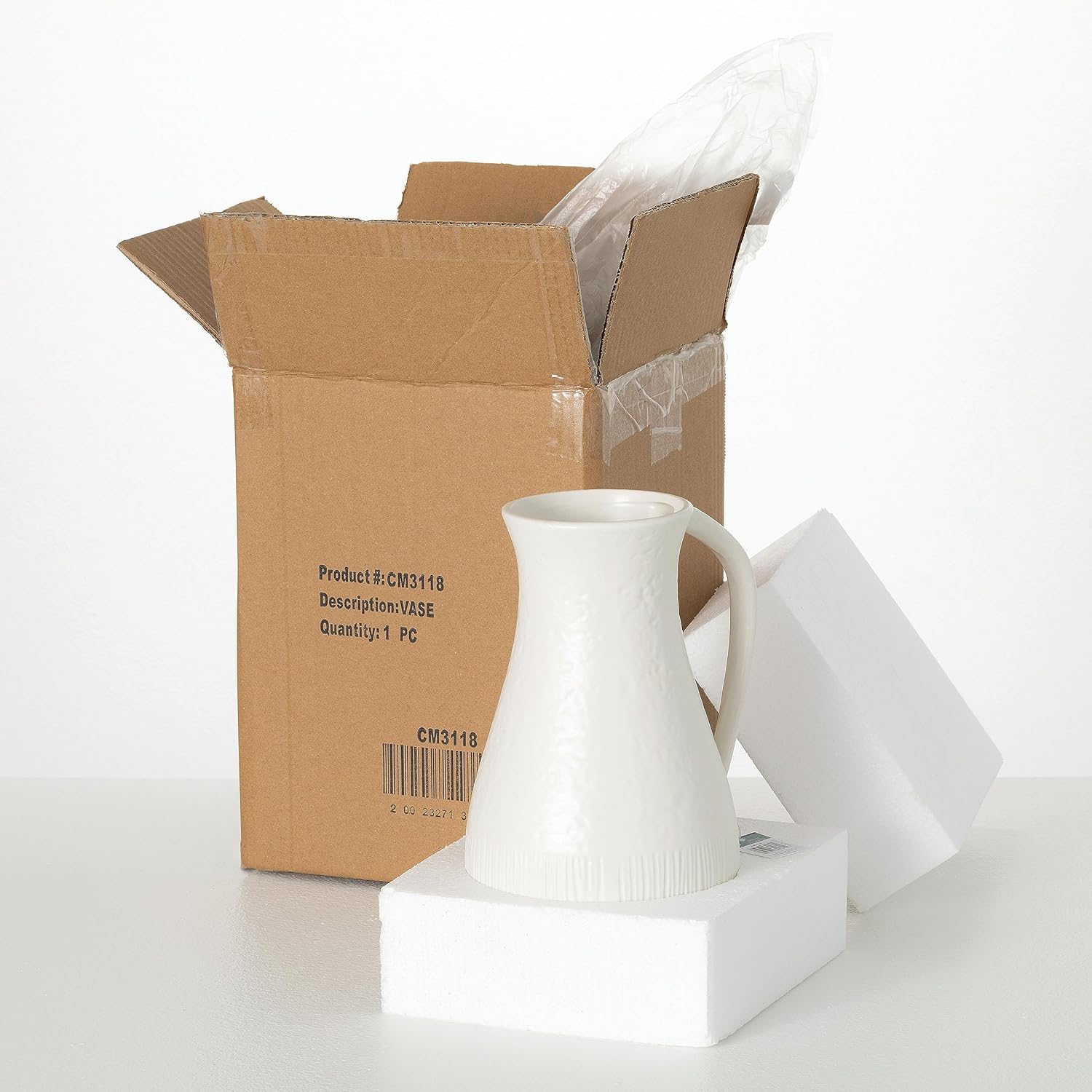Sullivans Ceramic Vase White Pitcher with Handle 10 Inch