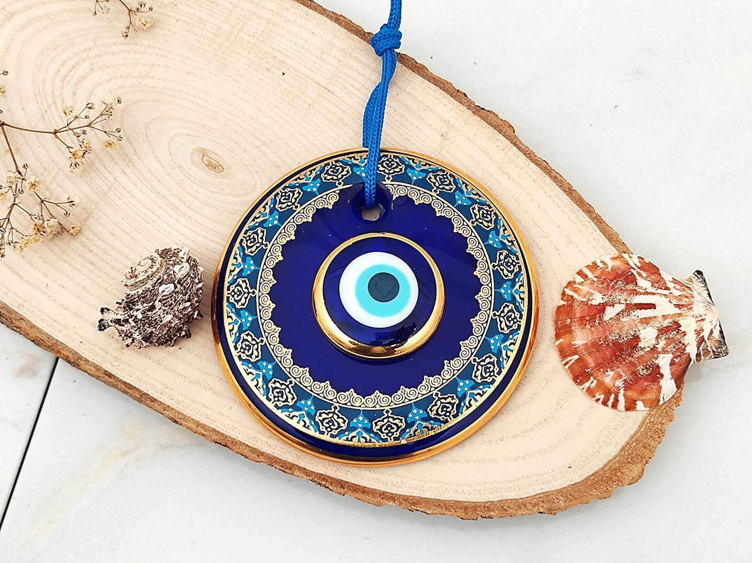 43 Inch Glass Blue Evil Eye Wall Hanging Ornament - Turkish Nazar Bead