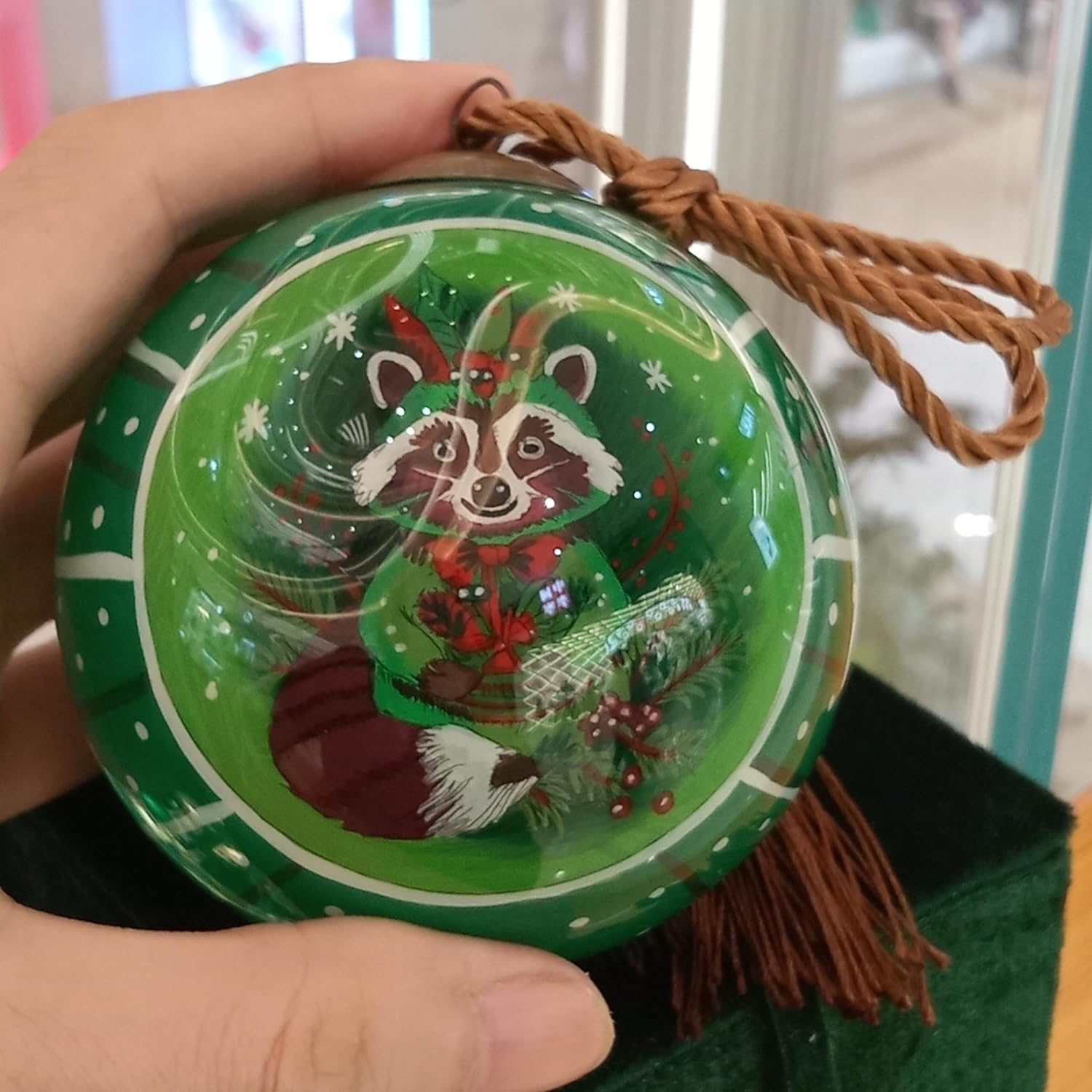 Hand-Painted Glass Ornament with Premium Gift Box Raccoon G Art