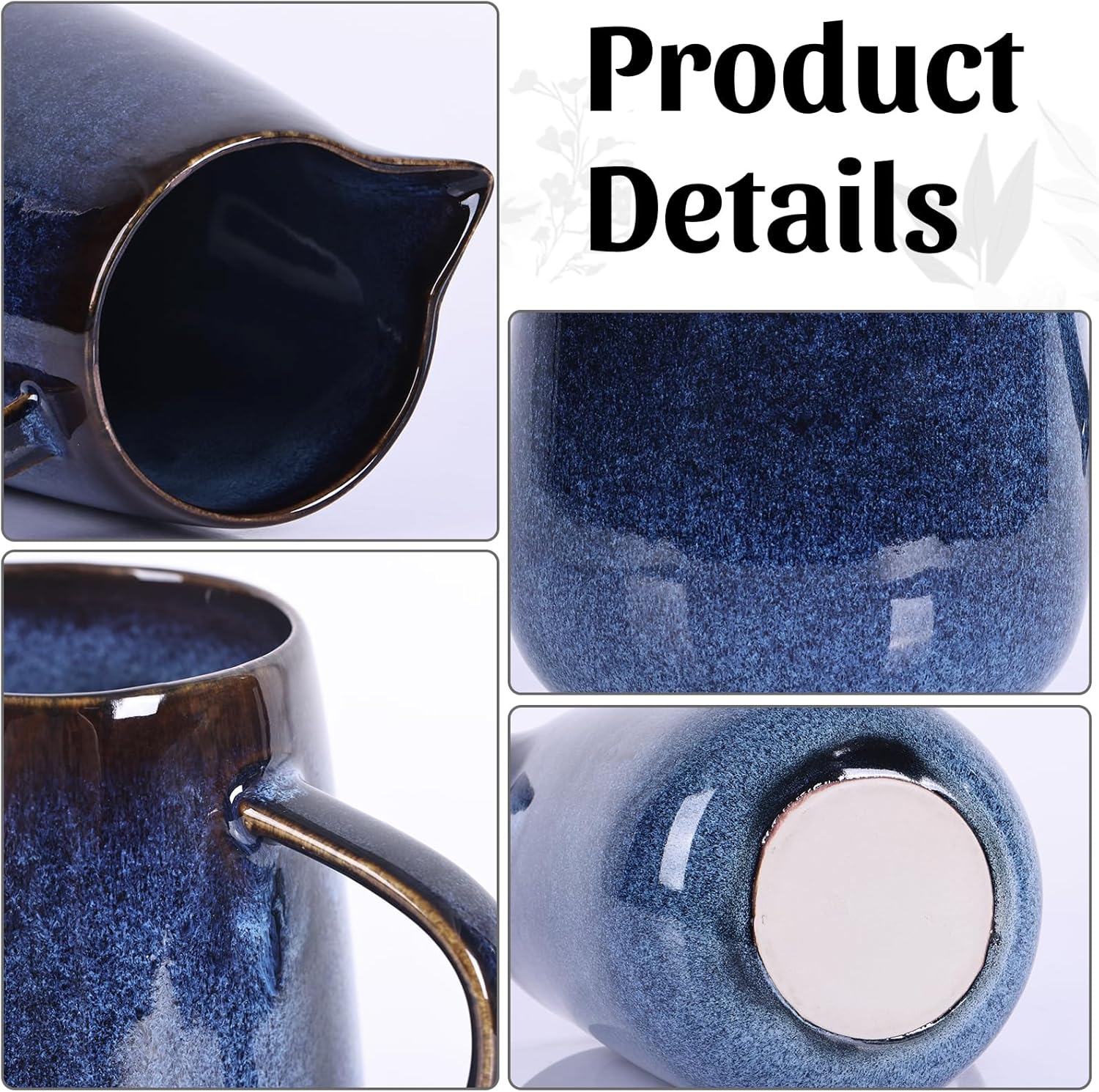 Blue Ceramic Pitcher Vase with Handles for Home Decor