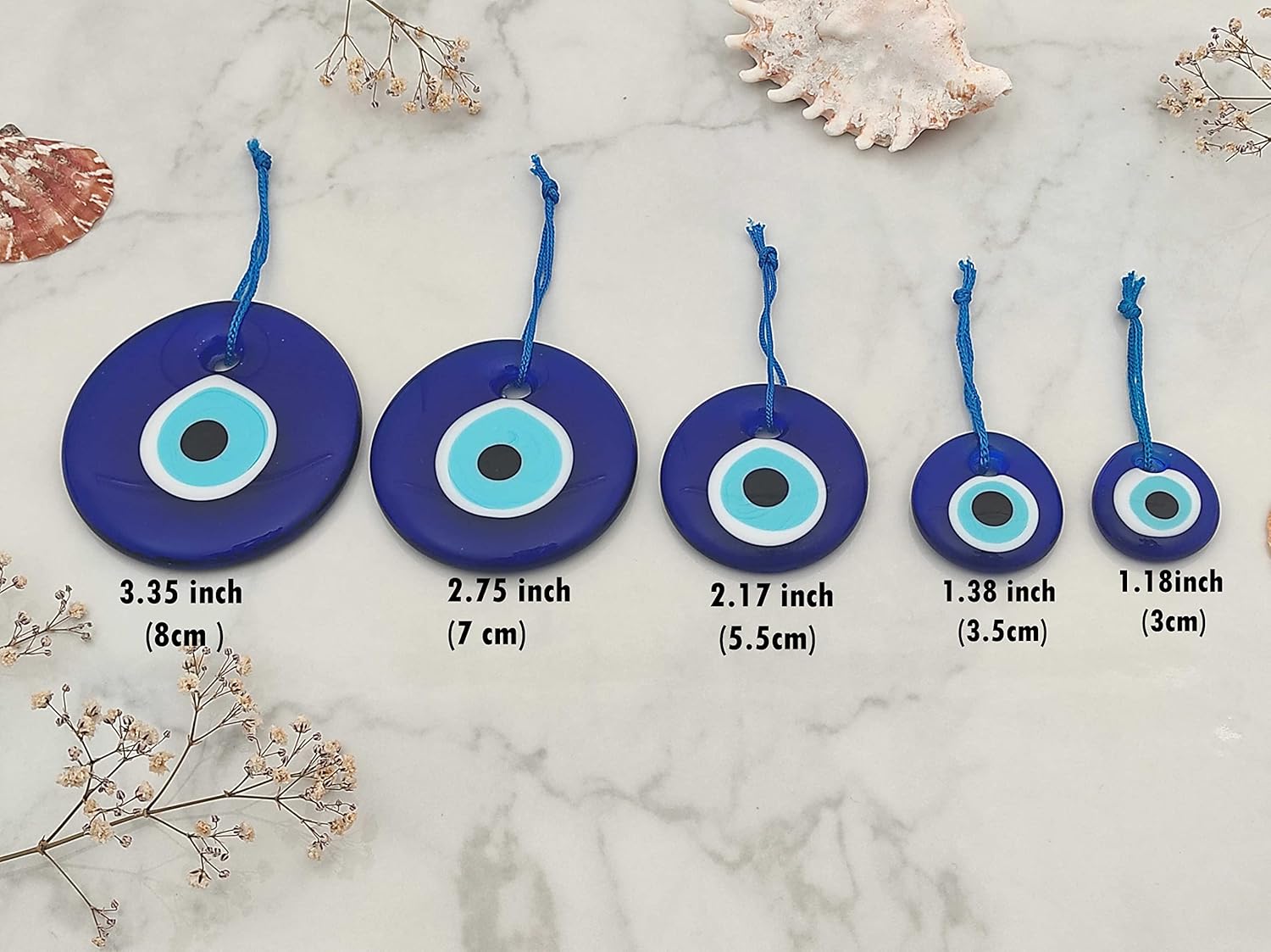 Blue Evil Eye Hanging Ornament Set of 5 - Turkish Glass Nazar Charm