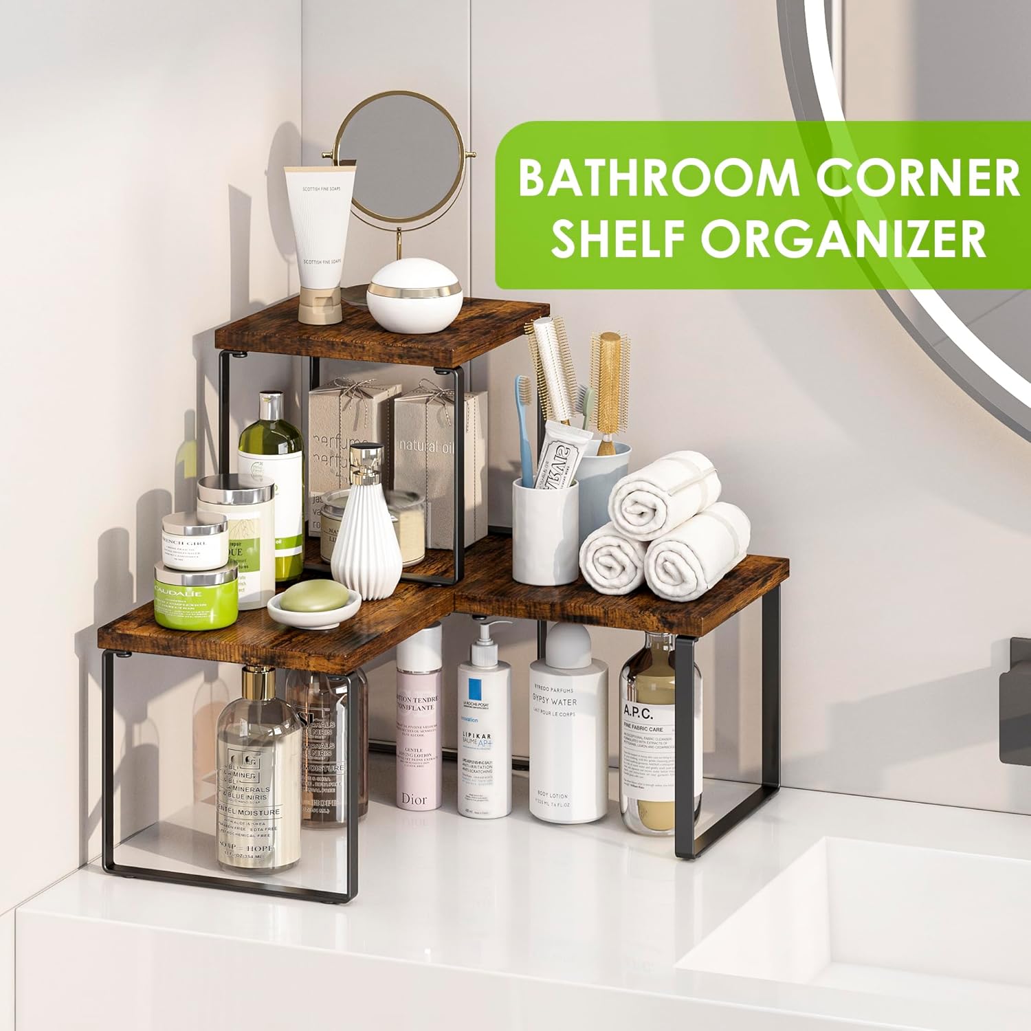 Kitchen Corner Shelf 2 Tier Adjustable Spice Rack Organizer