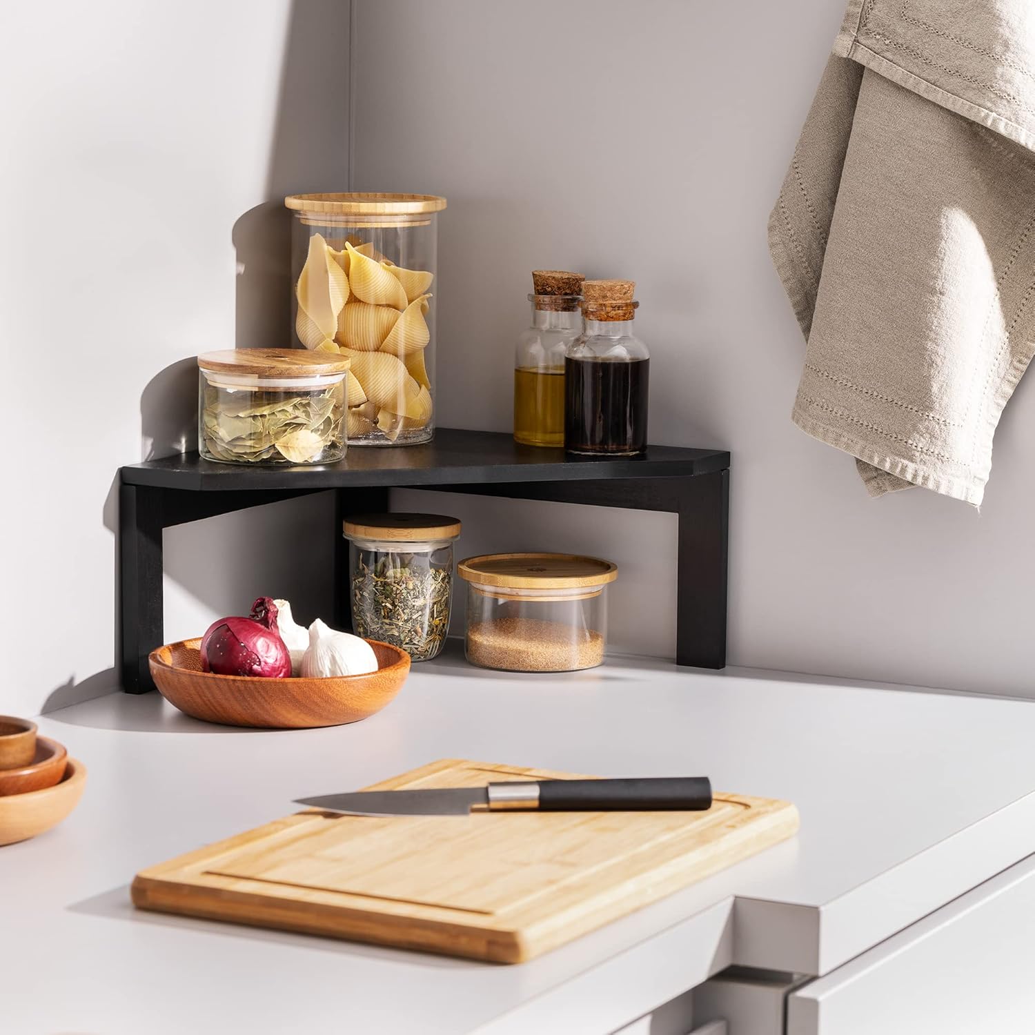 Navaris Bamboo Corner Shelf Unit - Black