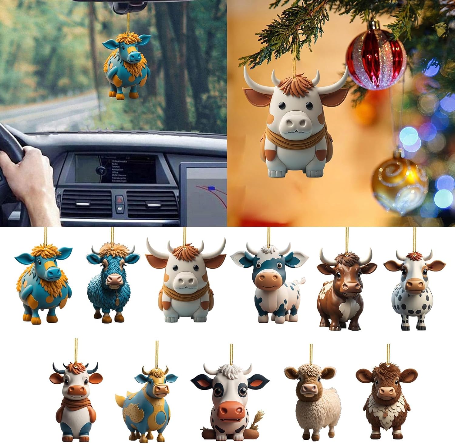 Lanema Playful 3D Cartoon Cow Car Pendant Decorations