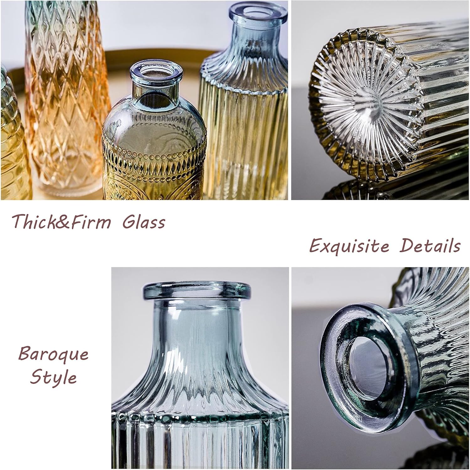 Baroque Bud Glass Vases Set of 4 - Blue Gradient Retro Style