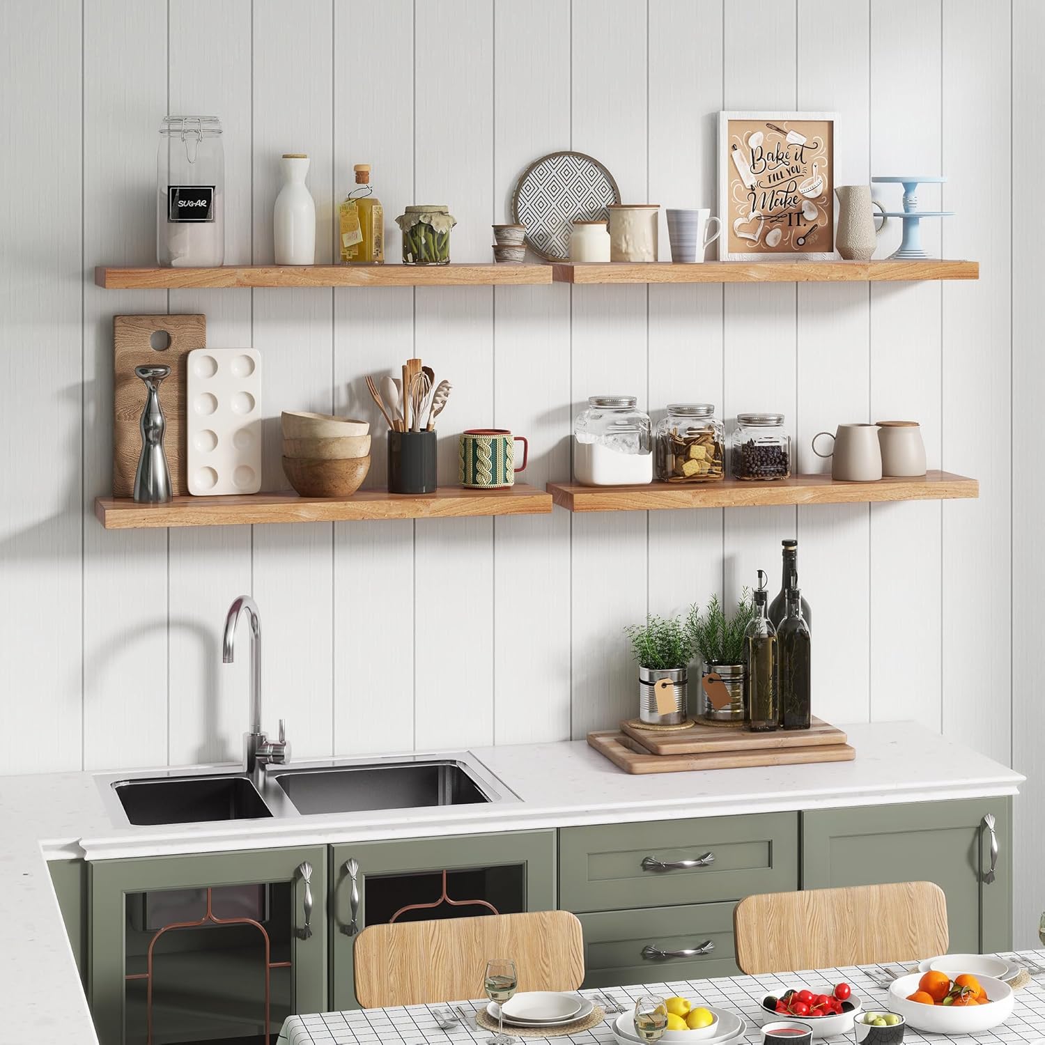 Venusmiles Rustic Elm Wood Floating Shelves Set of 2