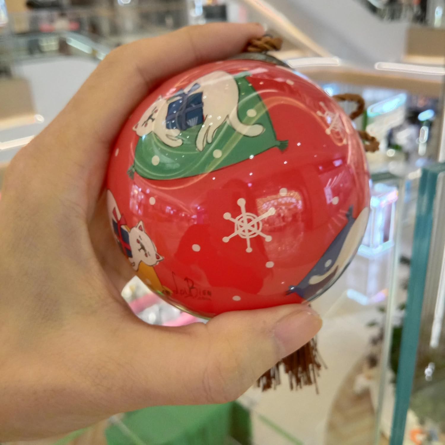 Handcrafted Painted Glass Ornament with Gift Box Sleepy Kitten Decor