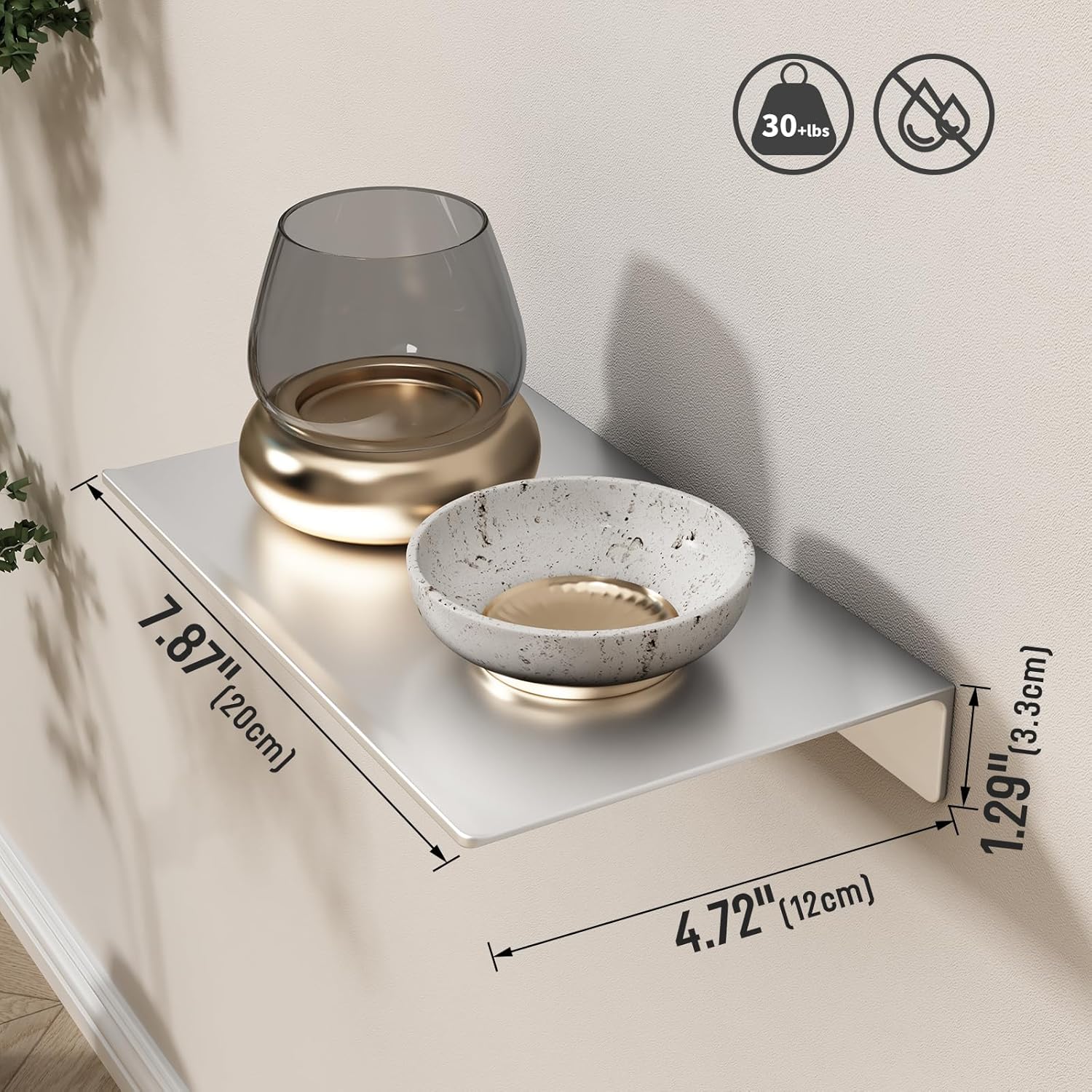 Danpoo 2PCS Silver Floating Shelves for Wall Storage