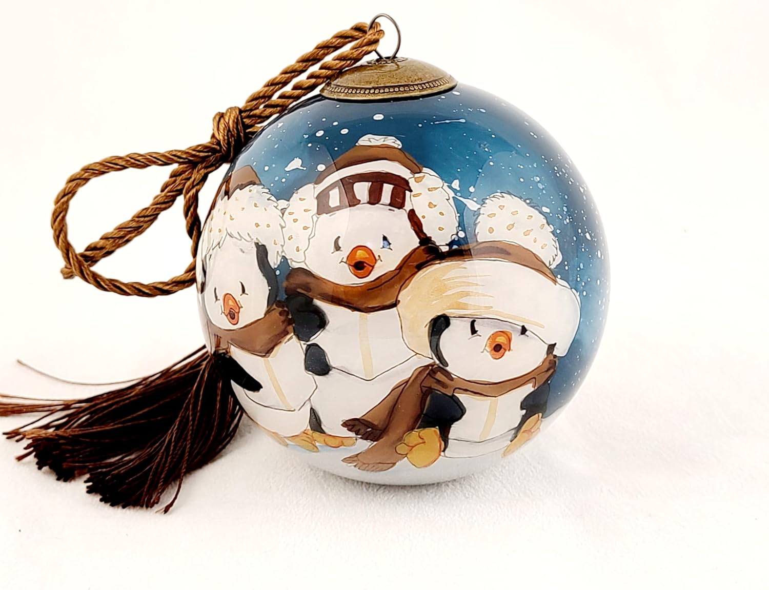 Honeylet Inside Painted Glass Penguin Ornament