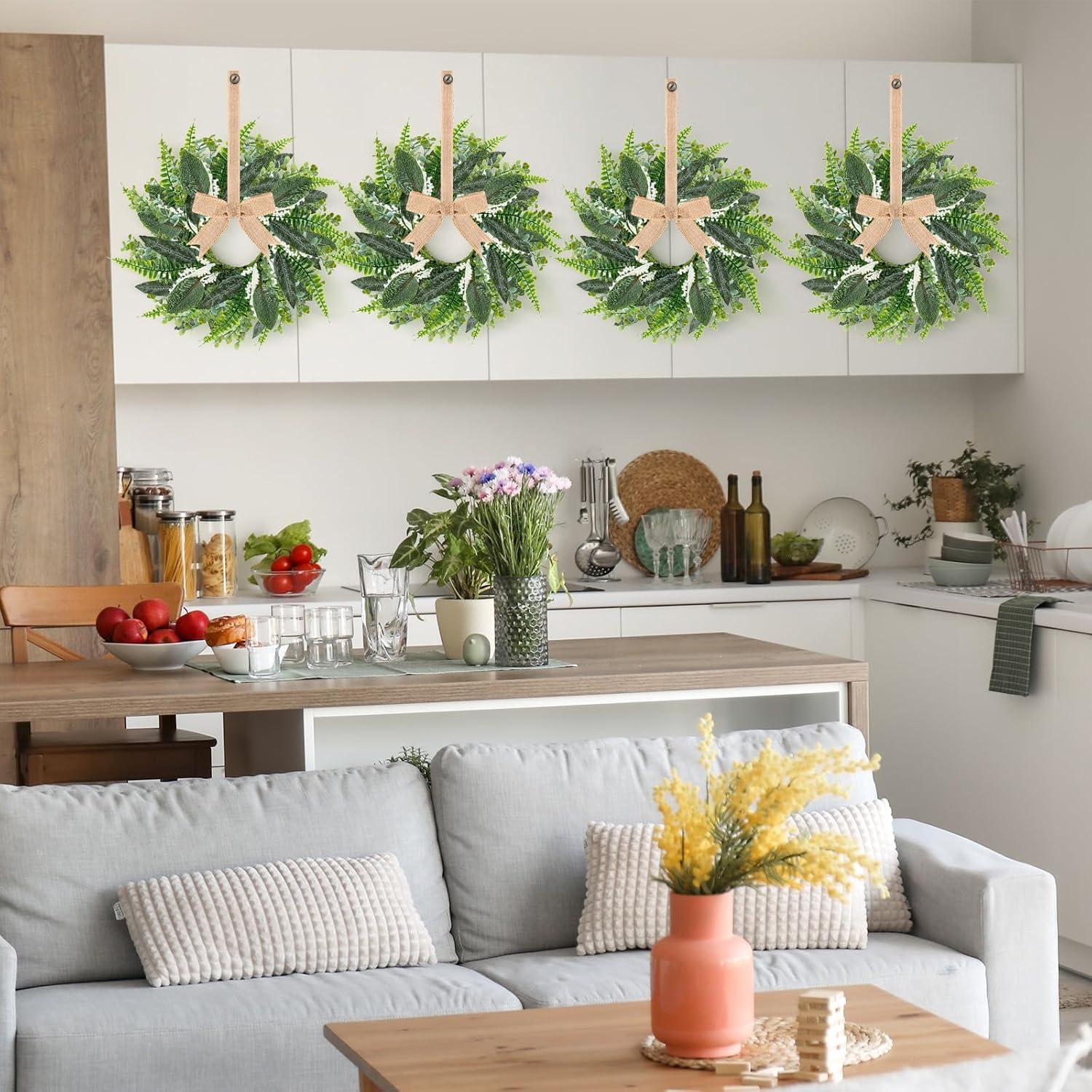 6PCS 9 Inch Mini Eucalyptus Wreaths for Cabinets