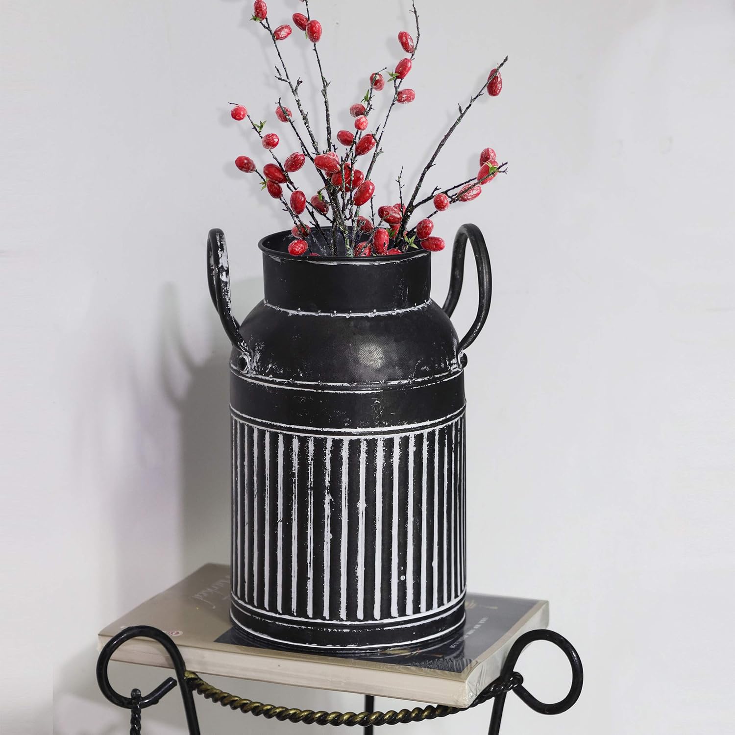Farmhouse Galvanized Bucket Vase - Black