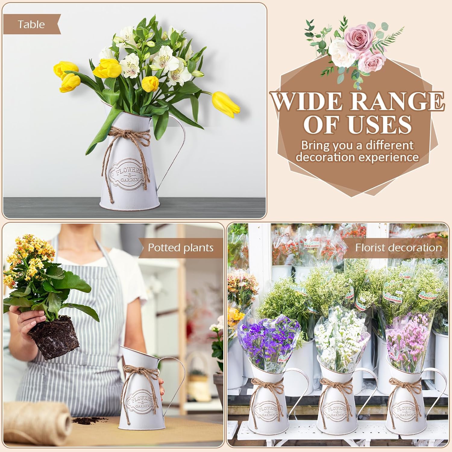 Chumia 8 Pcs White Metal Pitcher Vase Decor