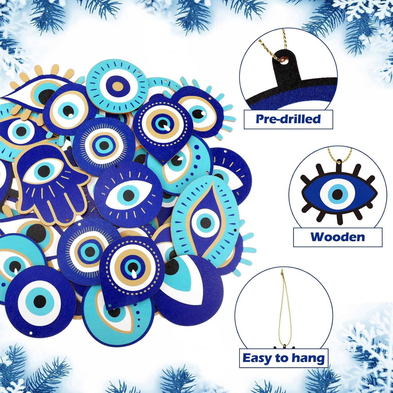 Leinuosen 36pcs Blue Evil Eye Hanging Ornaments for Christmas Tree