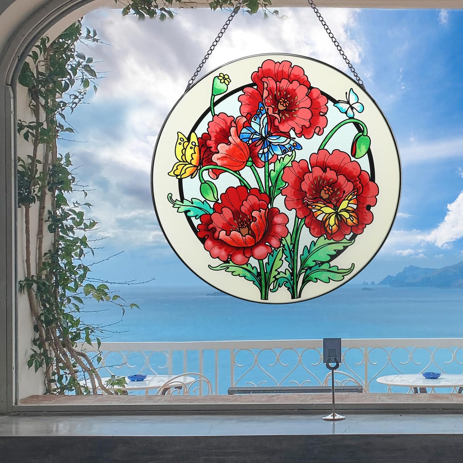 MUMTOP Stained Glass Suncatcher - 12 Inch Poppy Wall Art