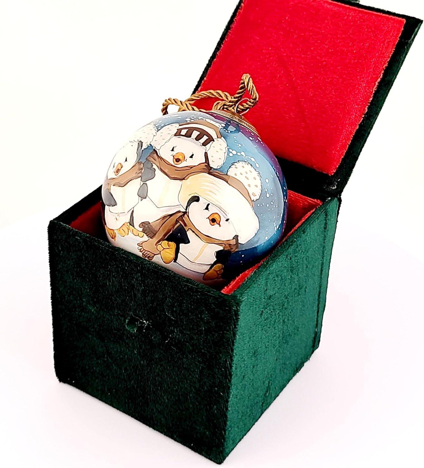 Honeylet Inside Painted Glass Penguin Ornament
