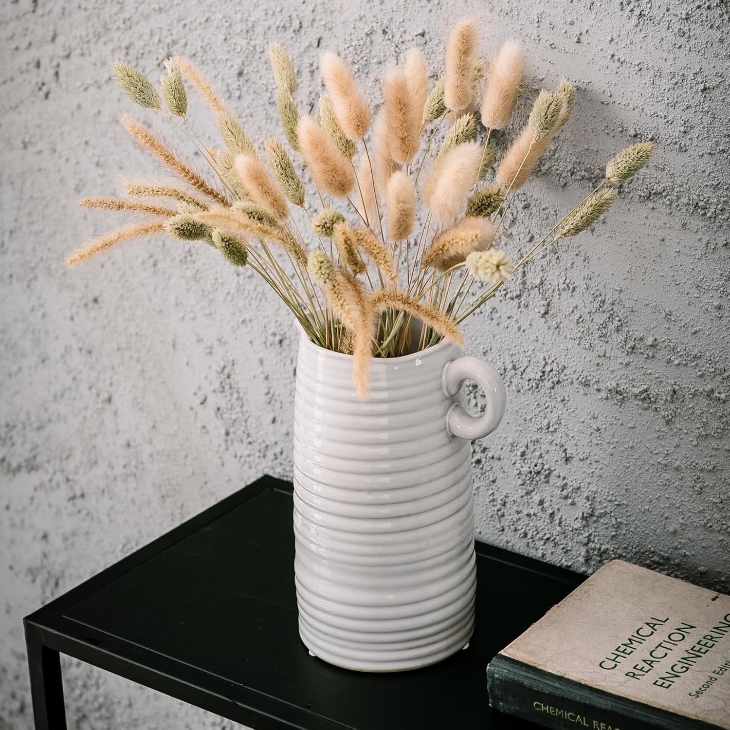 White Ceramic Vase with Handle Modern Farmhouse Decor