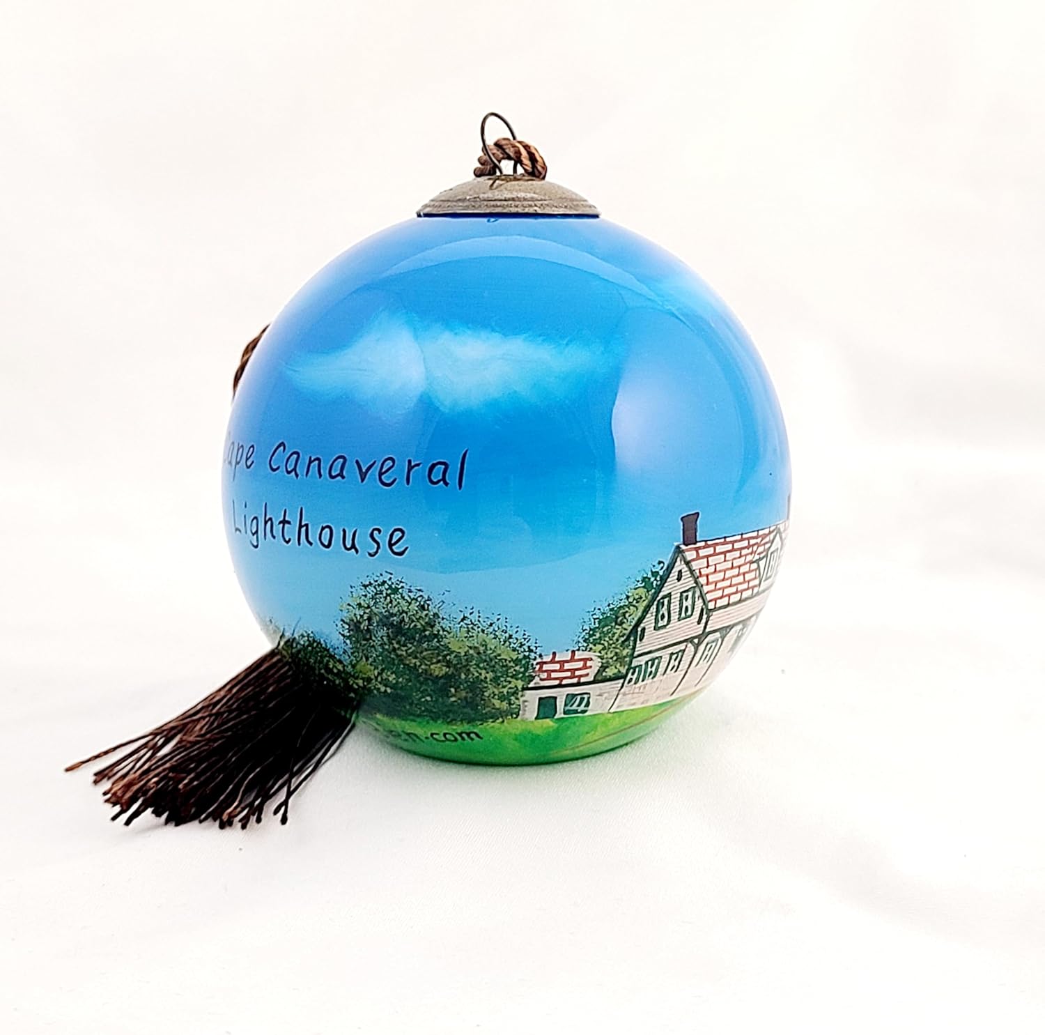 Hand Painted Lighthouse Glass Ornament - Unique Artisan Decor