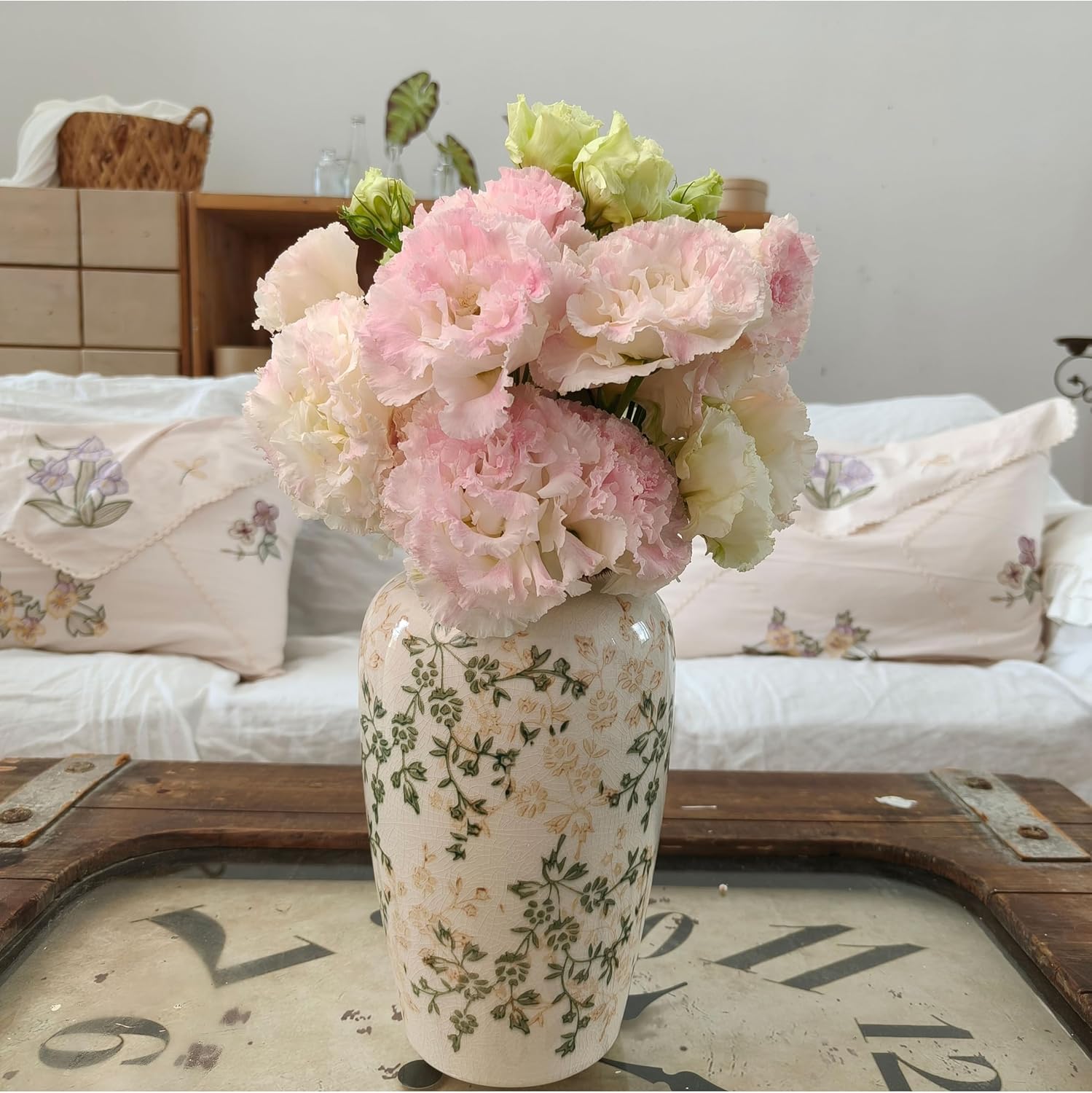 Rustic Ceramic Vase with Crackle Glaze Farmhouse Decor