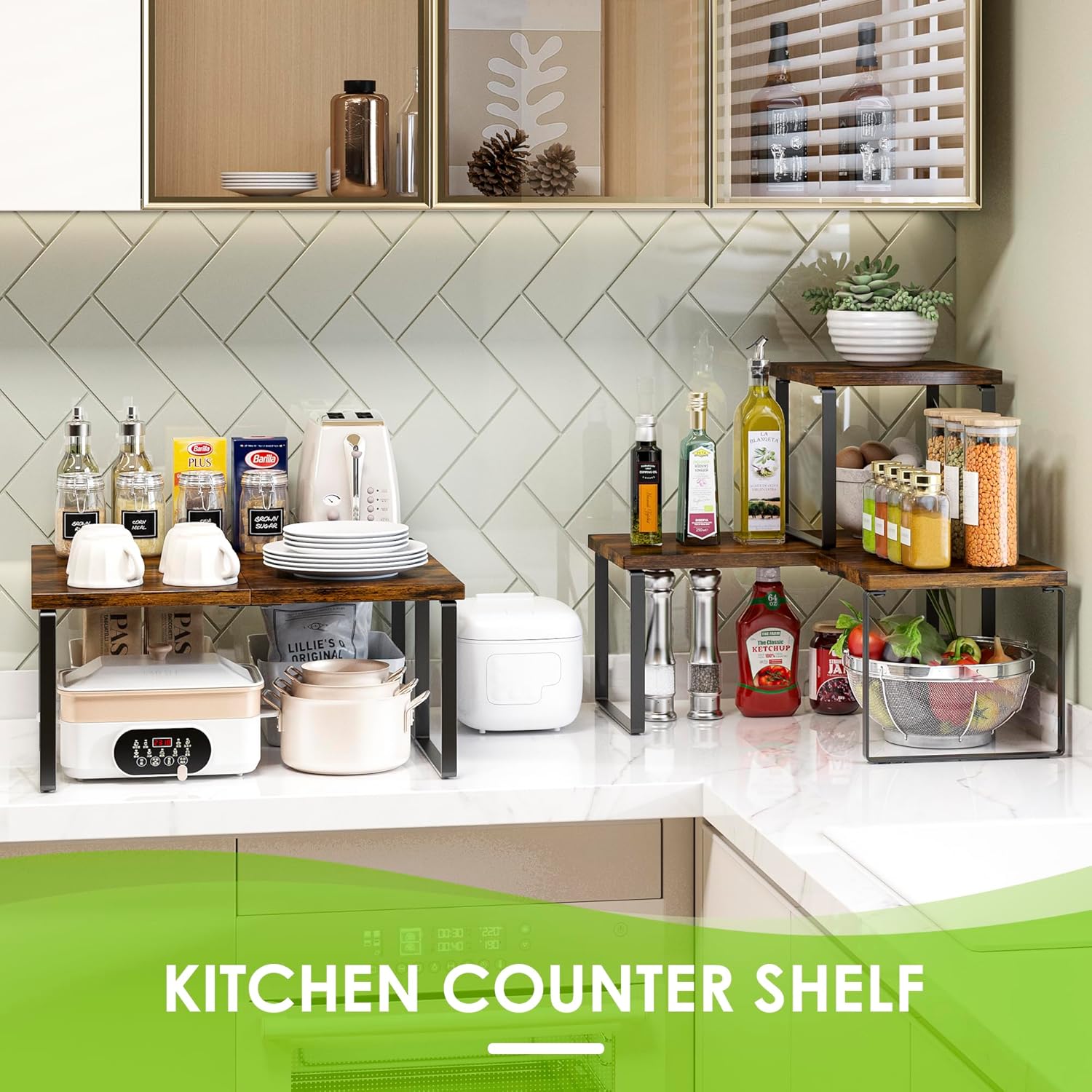 Kitchen Corner Shelf 2 Tier Adjustable Spice Rack Organizer
