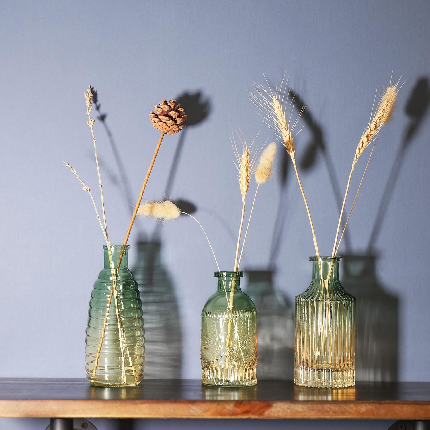 Joeyan Embossed Glass Vase Set of 3 Green and Amber